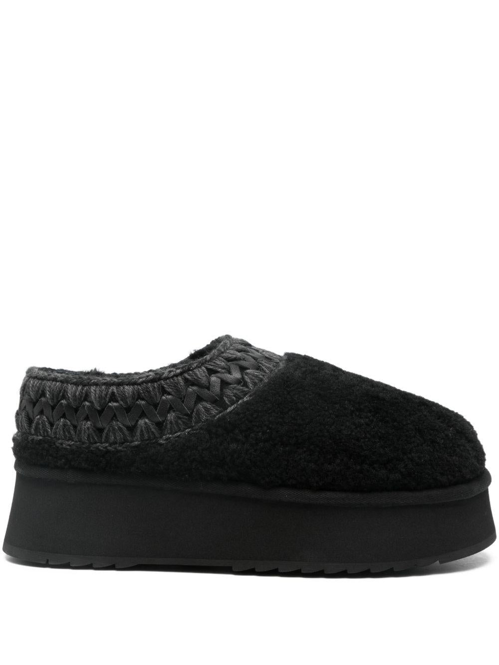 Sabot Platform Clog Curly Sheepskin Mou FW681009M BKBK Mou 