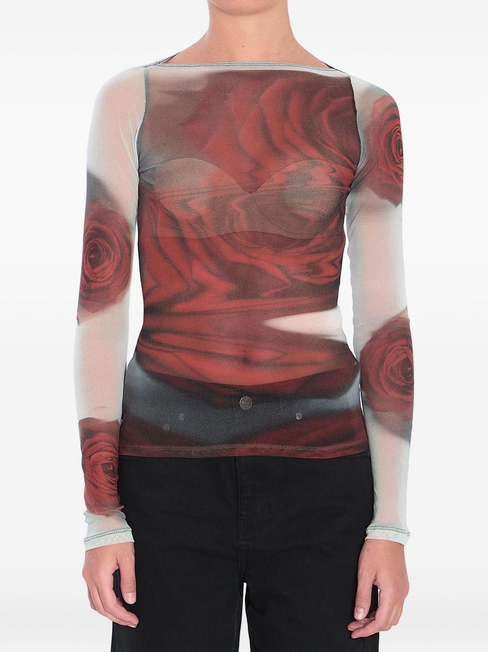 Top The Red Blurry Roses Jean Paul Gaultier WTO352M011P 010230 Jean Paul Gaultier 